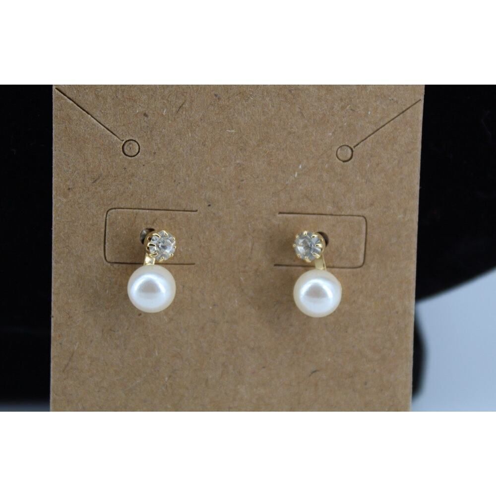 Vintage Marvella Pearl Rhinestone Stud Earrings Gold Tone Classic Bridal Simple